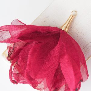 6-7 cm Poppy Flower from fabric and metal Bordeaux x 1 pc