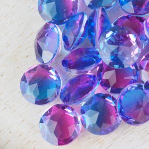 8x8 mm round glass cabochon Dark Pink-Aquamarine Rainbow x 1 pc(s)