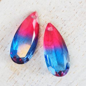 9x20 mm teardrop glass pendant Dark Pink-Aquamarine Rainbow x 1 pc(s)