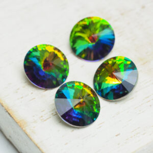 10 mm round glass cabochon Green Pink Rainbow x 4 pc(s)