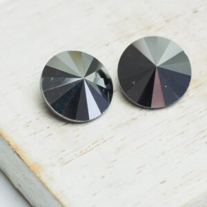 12 mm round glass cabochon Jet Hematite x 2 pc(s)