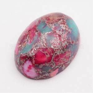 18x13 mm gemstone cabochon dyed synthetic jasper Green - Pink - Gold x 1 pc(s)