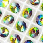 8 mm round glass cabochon Green Pink Rainbow x 1 pc(s)