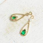 6x18 mm Bollywood glass drop in metal setting Fern Green in Gold x 2 pc(s)"