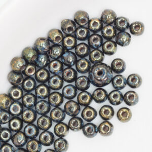 2 mm round glass pearls Jet - Bronze Picasso x 100 pc(s)