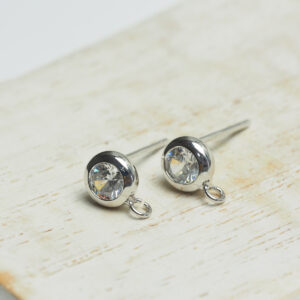 6 mm silver Earstud with Rhinestone x 2 pc(s)