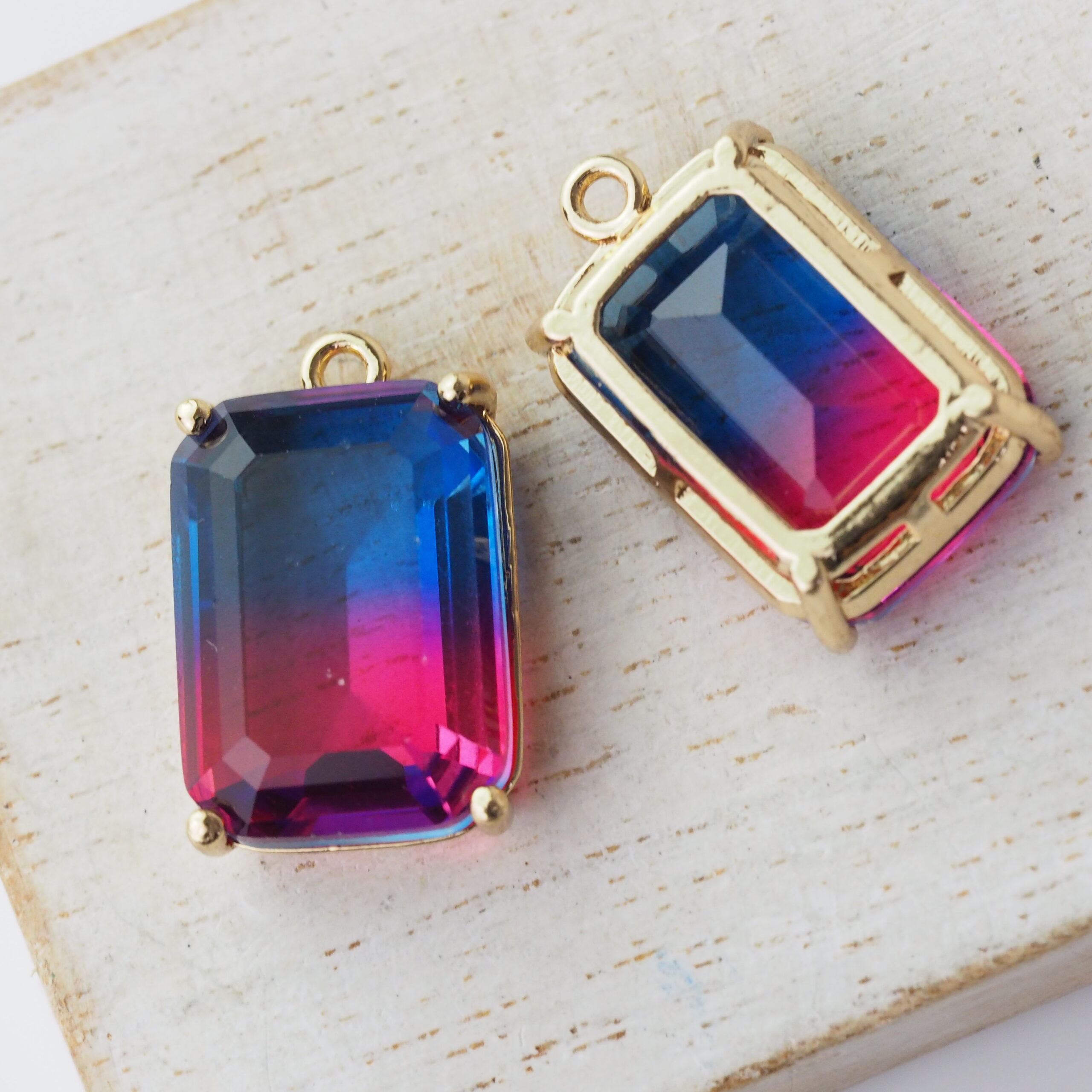 13x20 mm rectangle glass drops in metal settings