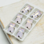 5x10 mm baguette glass cabochon Rose Opal with Silver Claw x 6 pc(s)