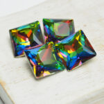 12 mm princess square glass cabochon Green Pink Rainbow x 4 pc(s)