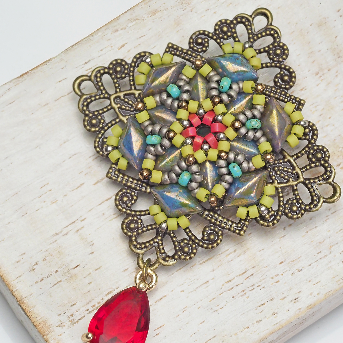 Floral Bead Embroidery Brooch Tutorial Using Aida Cloth / The Beading Gem