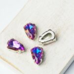 9x14 mm kite glass cabochon Violet Blue with silver-colored claw x 4 pc(s)