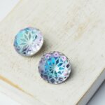 14 mm round glass cabochon with lotus flower Vitrail Light x 2 pc(s)