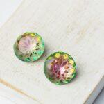 14 mm round glass cabochon with lotus flower Vitrail Rose x 2 pc(s)