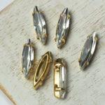 4x15 mm navette glass cabochon Crystal with gold-colored claw x 6 pc(s)