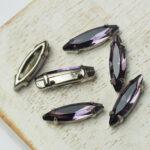 4x15 mm navette glass cabochon Amethyst with silver-colored claw x 6 pc(s)
