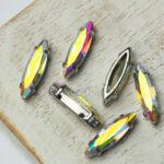 4x15 mm navette glass cabochon Crystal AB with silver-colored claw x 6 pc(s)