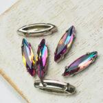 4x15 mm navette glass cabochon Heliotrope with silver-colored claw x 6 pc(s)