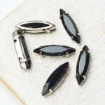 4x15 mm navette glass cabochon Jet with silver-colored claw x 6 pc(s)