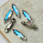 4x15 mm navette glass cabochon Crystal Moonlight with silver-colored claw x 6 pc(s)