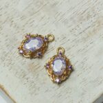 10x14 mm Gold-colored Maharaja Oval Glass pendant Ice Violet x 2 pc(s)