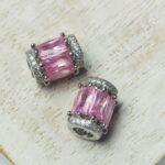 9x11 mm Silver-colored Fancy Metal bead with Zircons Pink x 1 pc(s)"
