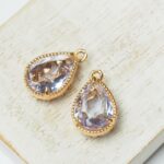 12x19mm  Glass Drop Pendant in metal settings Violet x 2 pc(s)