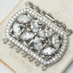 34x43 mm Flower Cubic Zirconia Box Clasp Silver-colored x 1 pc(s)