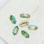 5x10 mm Navette glass cabochon Peridot Rainbow with silver-colored claw x 6 pc(s)