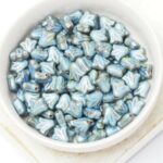 9x9 mm Lily Flower bead Alabaster Metallic Matte Blue Picasso x 20 pc(s)