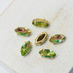 5x10 mm Navette glass cabochon Vitrail Rose with gold-colored claw x 6 pc(s)