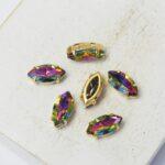 5x10 mm Navette glass cabochon Volcano with gold-colored claw x 6 pc(s)