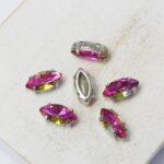 5x10 mm Navette glass cabochon Violet Blue with silver-colored claw x 6 pc(s)