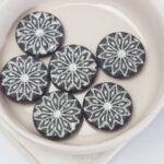 18 mm Origami Flower bead 30220-54301 Jet Black with Silver Painted x 6 pc(s)