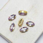 5x10 mm navette glass cabochon Vitrail Light with gold-colored claw x 6 pc(s)