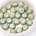 8x11 mm Pumpkin bead Alabaster Metallic Matte Blue Picasso x 10 pc(s)