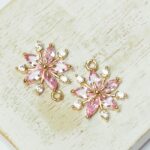 15x18 mm Gold-colored Star Flower with Cubic Zirconia Pink Glass Drop x 2 pc(s)