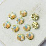 6 mm / ss30 Preciosa sew-on rhinestone Chrysolite Opal AB in Gold-colored setting x 10 pc(s)