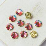 6 mm / ss30 Preciosa sew-on rhinestone Indian Pink AB in Gold-colored setting x 10 pc(s)