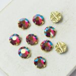 6 mm / ss30 Preciosa sew-on rhinestone Ruby AB in Gold-colored setting x 10 pc(s)