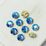 6 mm / ss30 Preciosa sew-on rhinestone Sapphire AB in Gold-colored setting x 10 pc(s)
