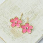 12 mm Gold-colored Pink Flower Earstud  x 2 pc(s)
