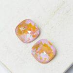 12 mm cushion cut glass cabochon  Greige Shine x 2 pc(s)