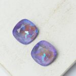 12 mm cushion cut glass cabochon  Violet Shine x 2 pc(s)