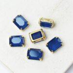 6x8 mm rectangle glass cabochon Night Sky Blue with gold-colored claw x 6 pc(s)