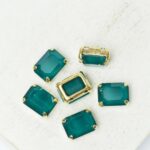 6x8 mm rectangle glass cabochon Emerald Matt with gold-colored claw x 6 pc(s)