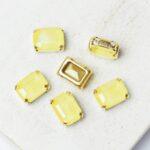 6x8 mm rectangle glass cabochon Jonquil Matt with gold-colored claw x 6 pc(s)