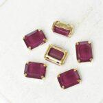 6x8 mm rectangle glass cabochon Siam Matt with gold-colored claw x 6 pc(s)