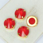 12 mm rivoli round glass cabochon Light Siam with gold-colored claw x 4 pc(s)