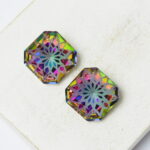 14 mm square glass cabochon with lotus flower Volcano x 2 pc(s)