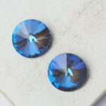 14 mm rivoli round glass cabochon Bermuda Blue Shine x 2 pc(s)